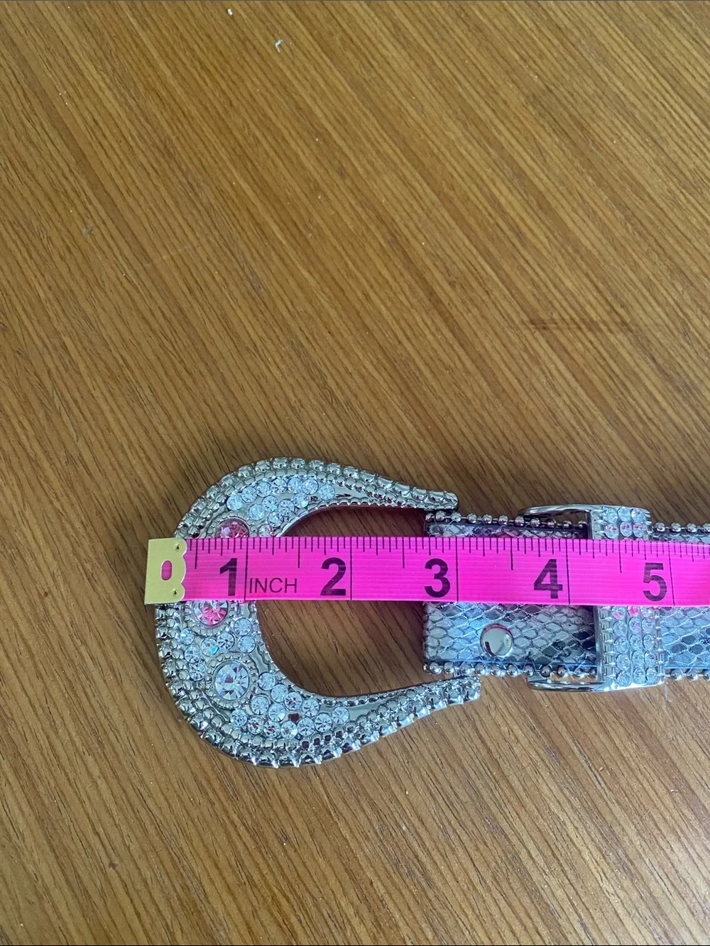 Vintage Chicos Rhinestone & Stud Metallic Snake Skin Western Belt Silver M